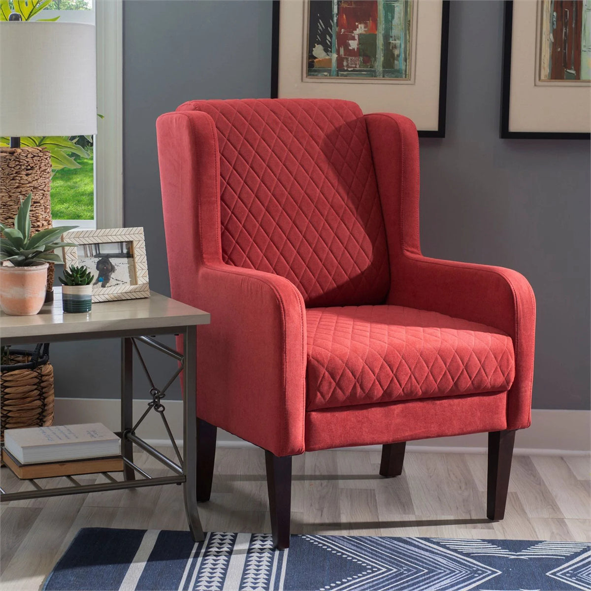 Upholstered Wingback Accent Chair with Quilted Back & Seat S932