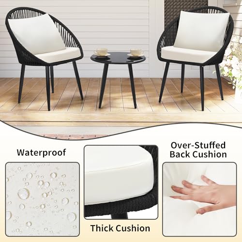 3 Piece Woven Rope Bistro Set with Cushions and Side Table G311991