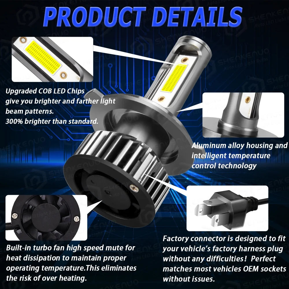 9003 H4 LED Headlight Bulbs 2pcs F3719