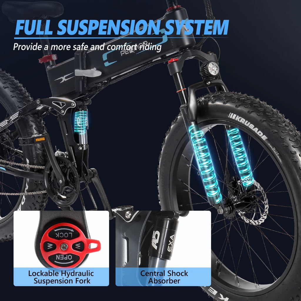 750W 48V 12AH Removable Battery 26" Fat Tire Folding Electric Bike H238
