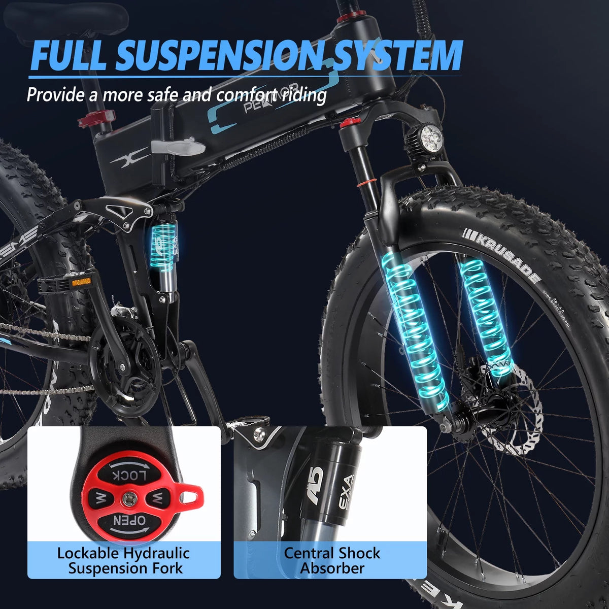 750W 48V 12AH Removable Battery 26" Fat Tire Folding Electric Bike H238