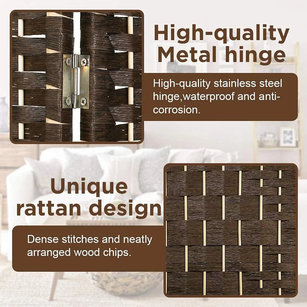 6 Panel Wood Folding Privacy Screen with Storage Shelves, Brown B63005