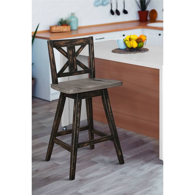 Distressed Gray Wood Swivel Counter Stools Set of 2 S1006