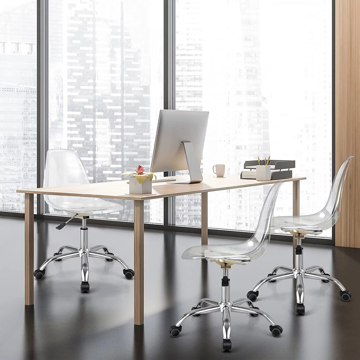 Acrylic Clear Armless Rolling Desk Chair Set of 2 F531202