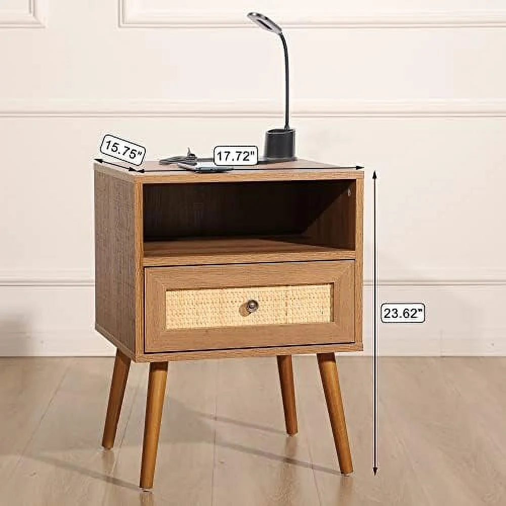 Rattan Nightstand with Charging Station M41774