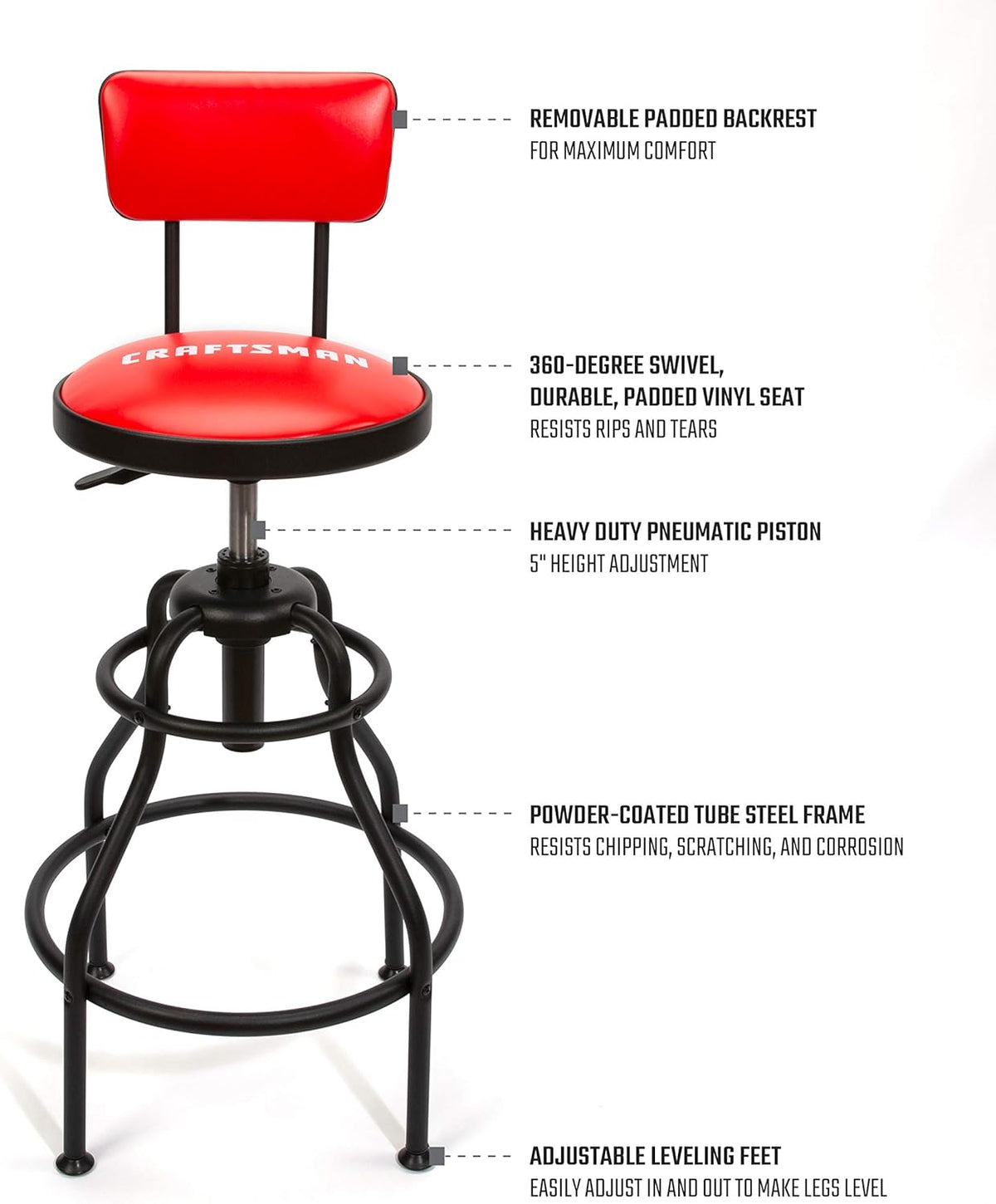 Adjustable Height Work Shop Stool with Padded Vinyl Seat P77149