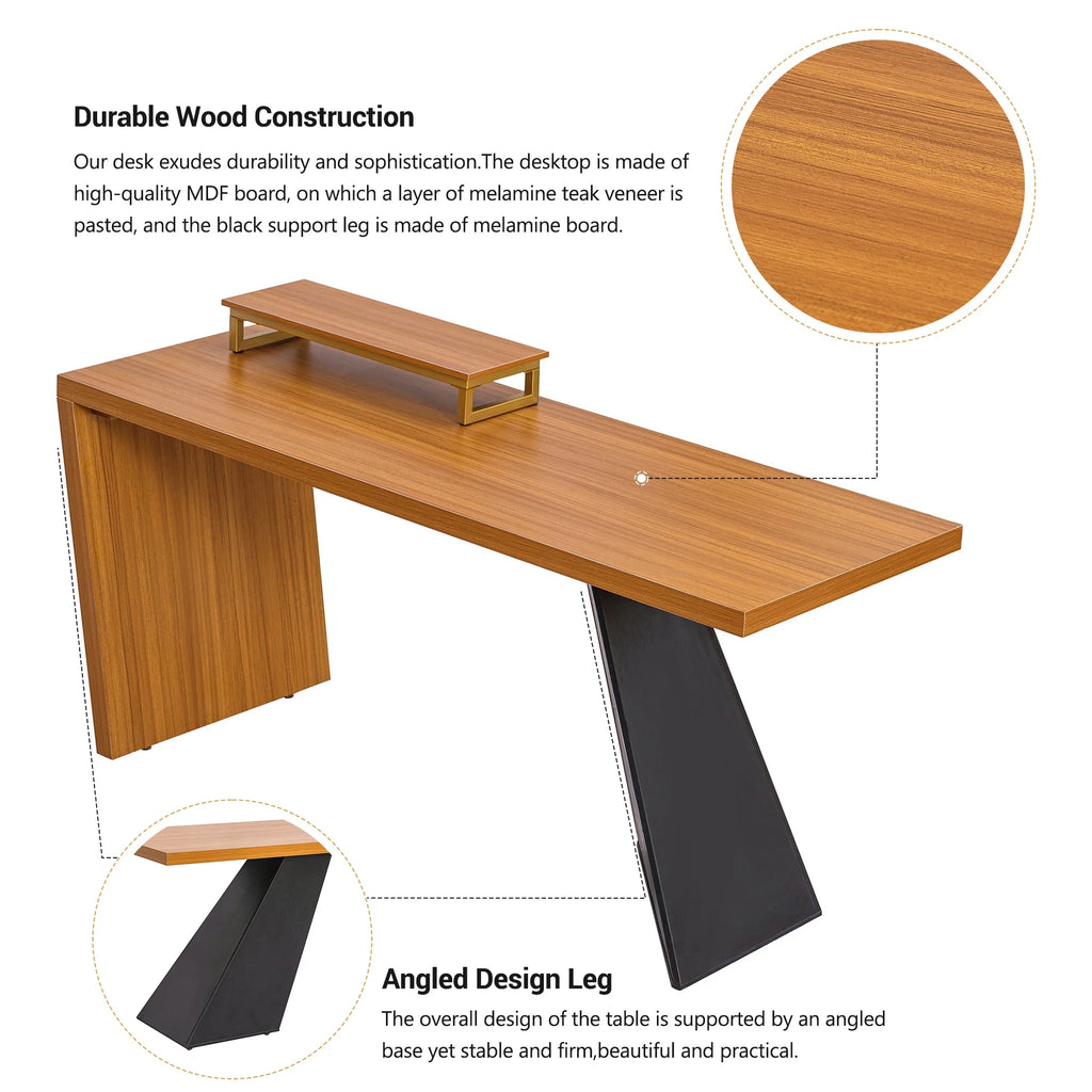 63" Rustic Industrial Wooden Writing Desk with Monitor Stand N849559