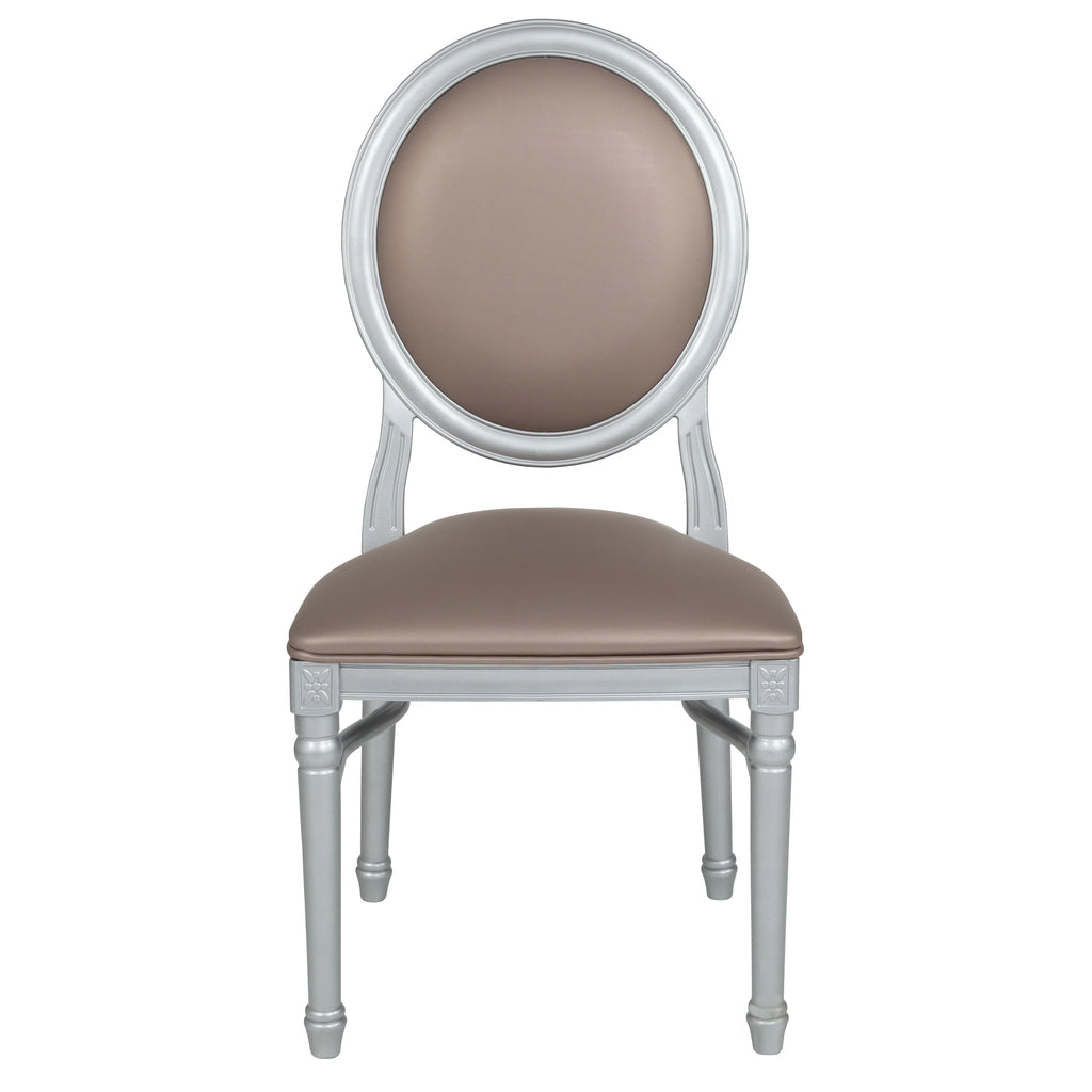 King Louis Dining Chair with Taupe Vinyl Back and Seat & Silver Frame P60835