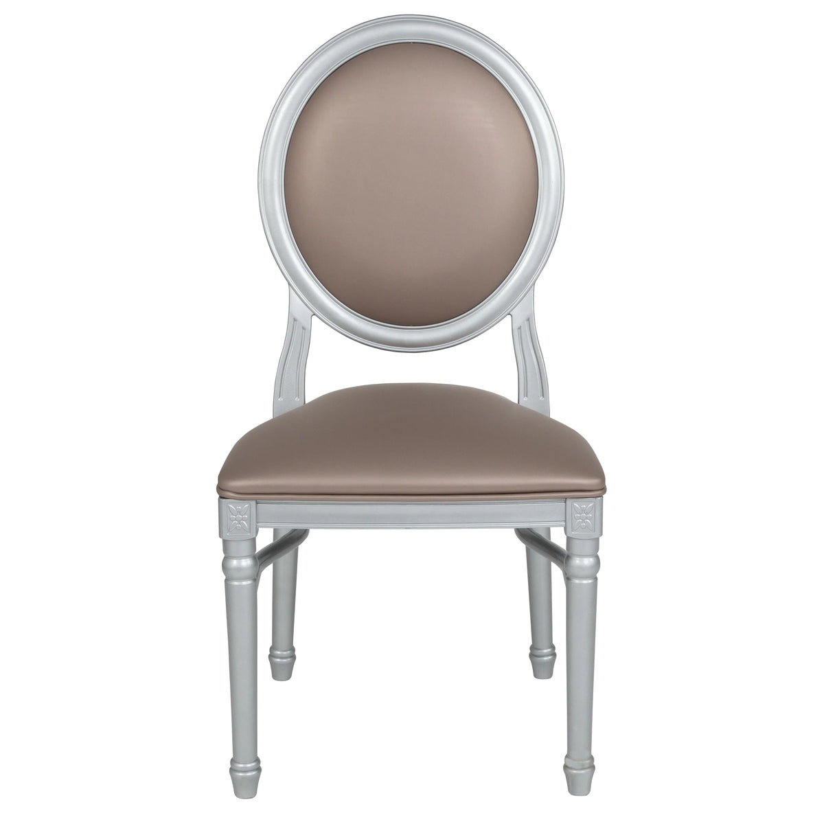 King Louis Dining Chair with Taupe Vinyl Back and Seat & Silver Frame P60835