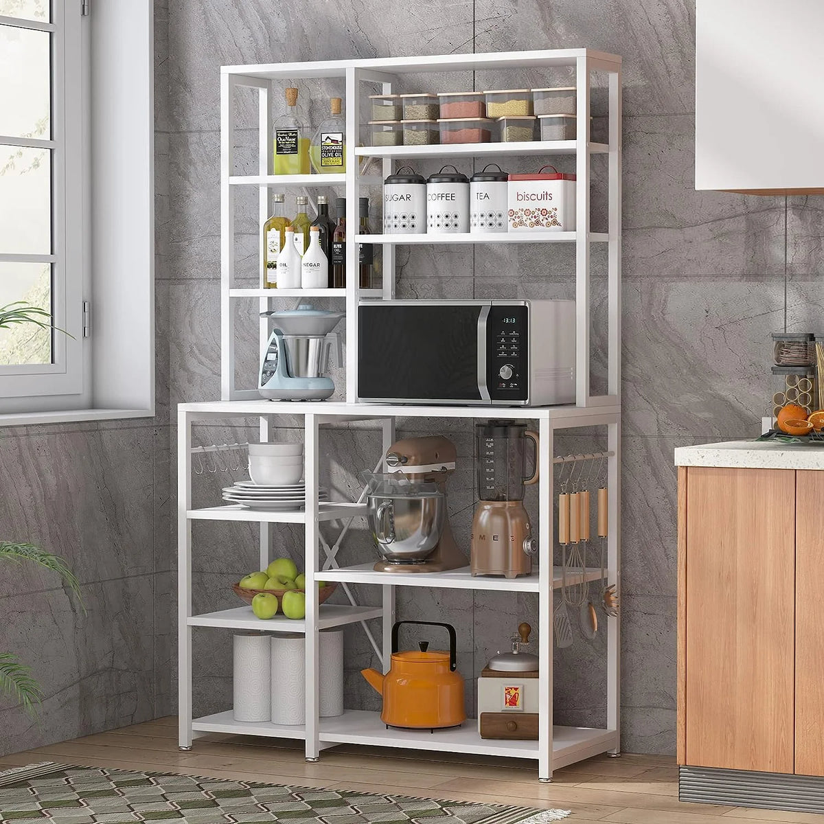 White Utility Storage Shelf Microwave Stand Z6115