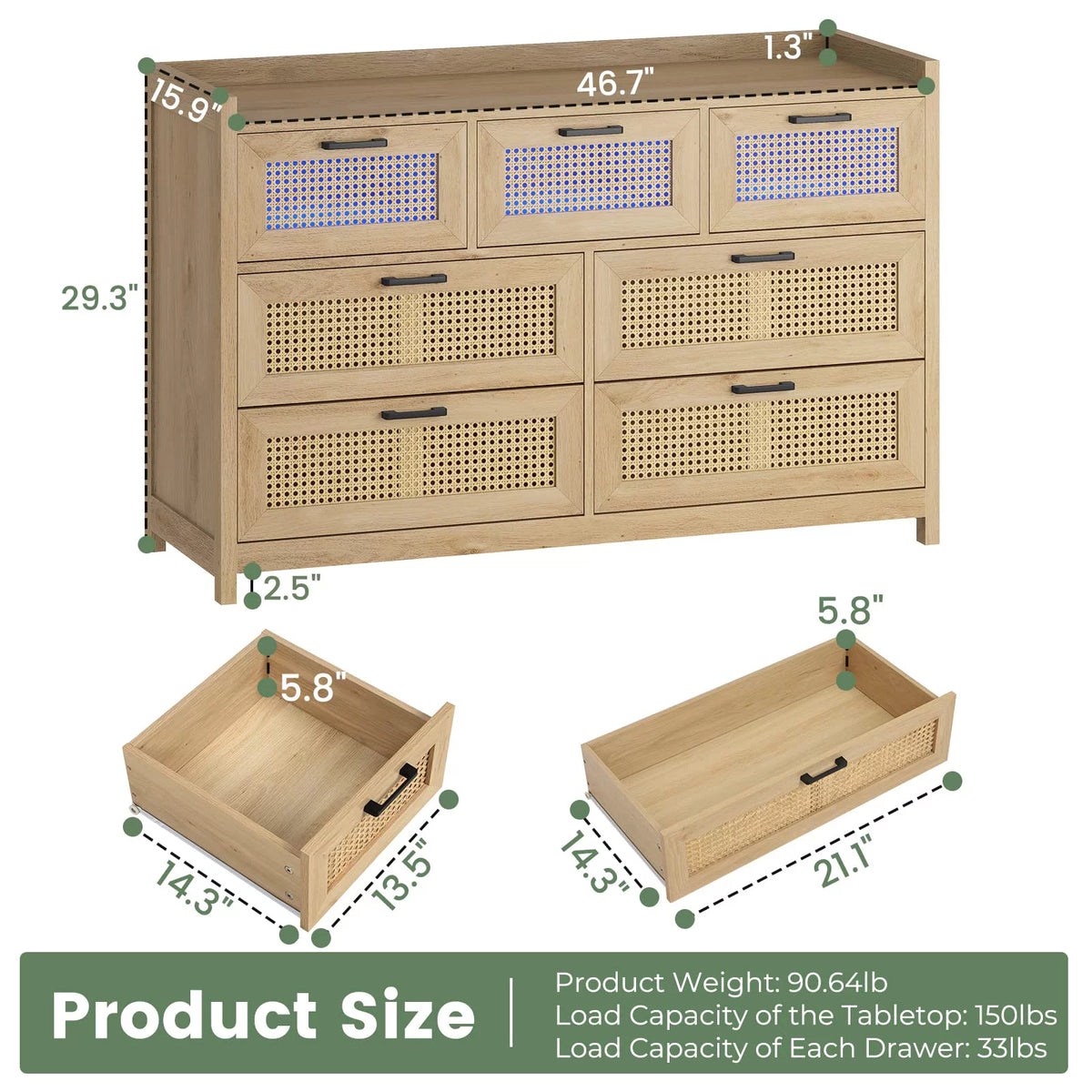 Natural 7 Drawer Rattan Dresser L31263