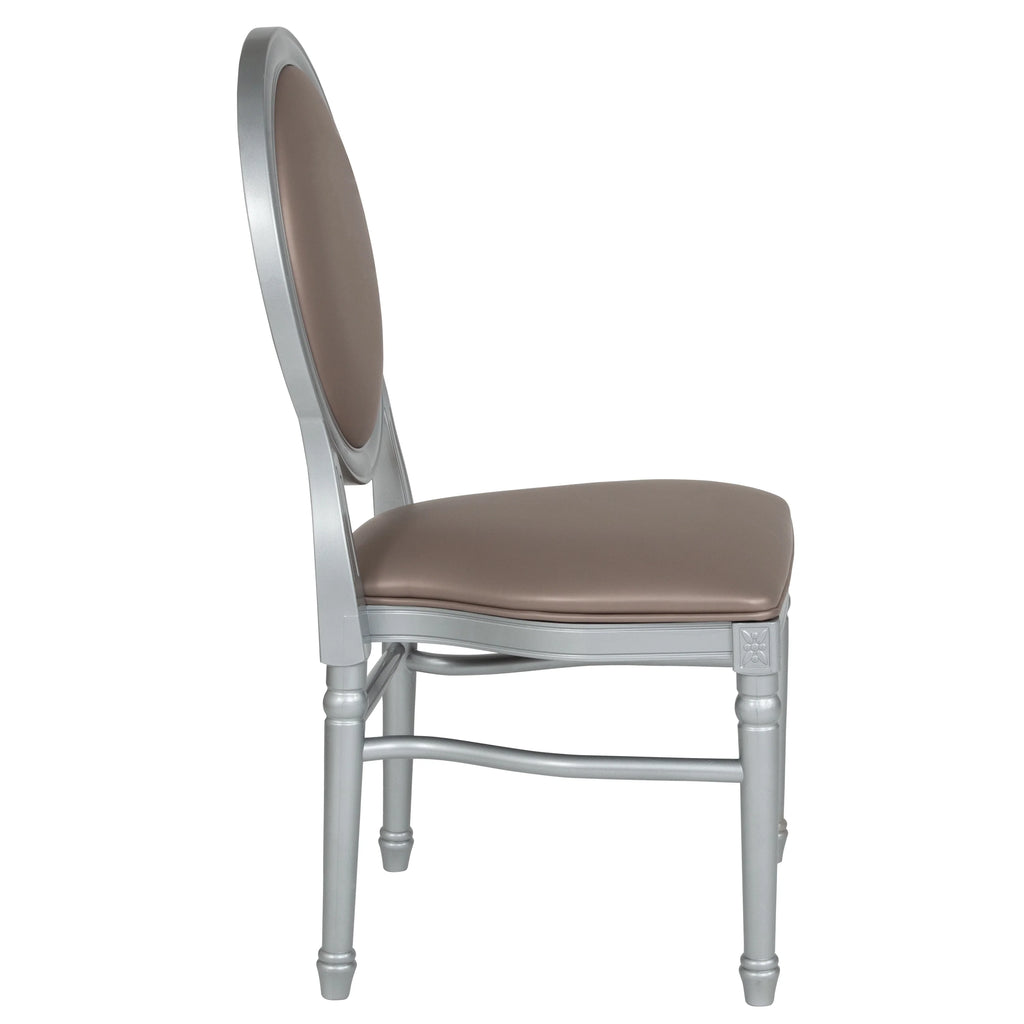 King Louis Dining Chair with Taupe Vinyl Back and Seat & Silver Frame P60835