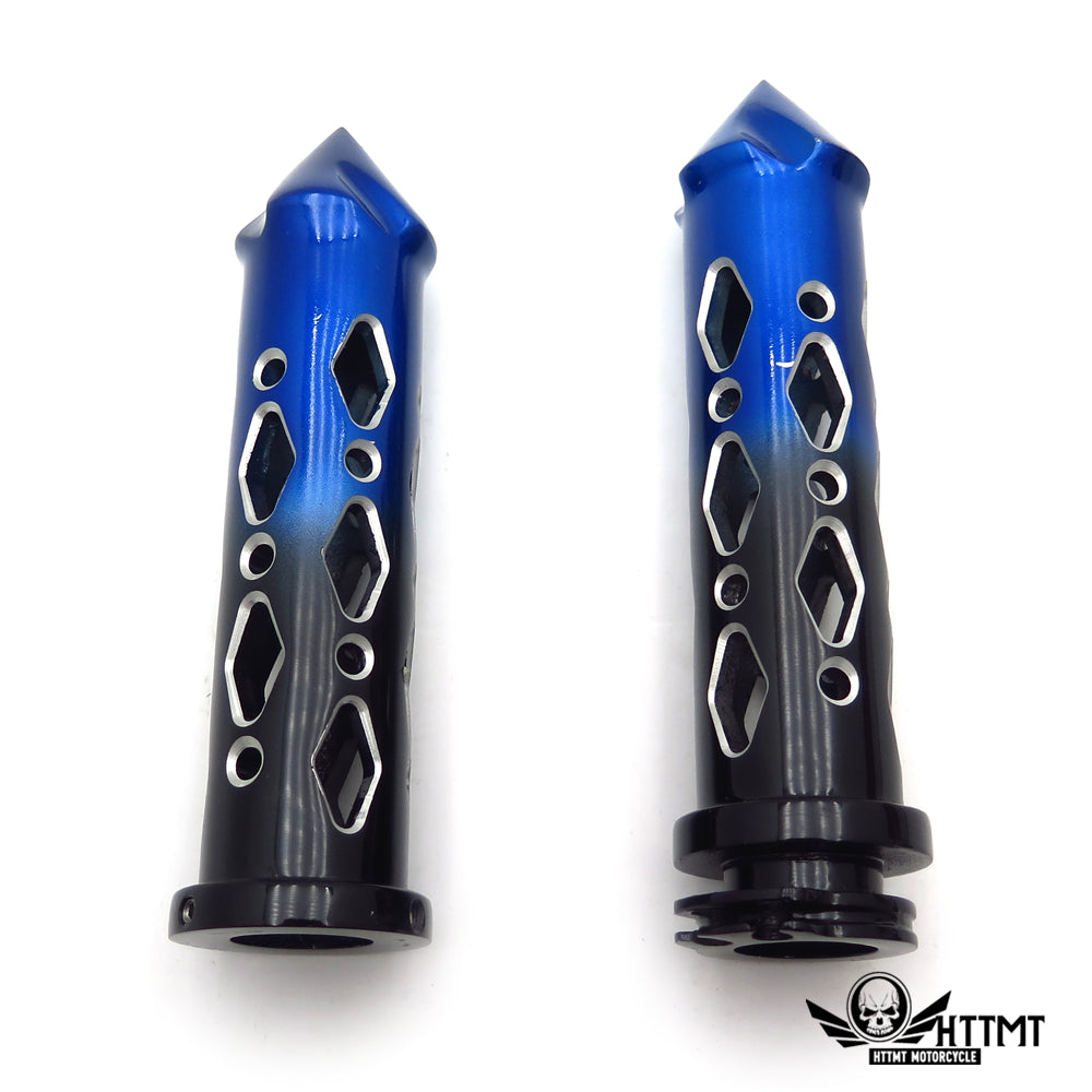 Black Blue Cruiser Motorcycle 22mm 7/8" Spike Hole Hollow-out Hand Grips Handlebar F69254