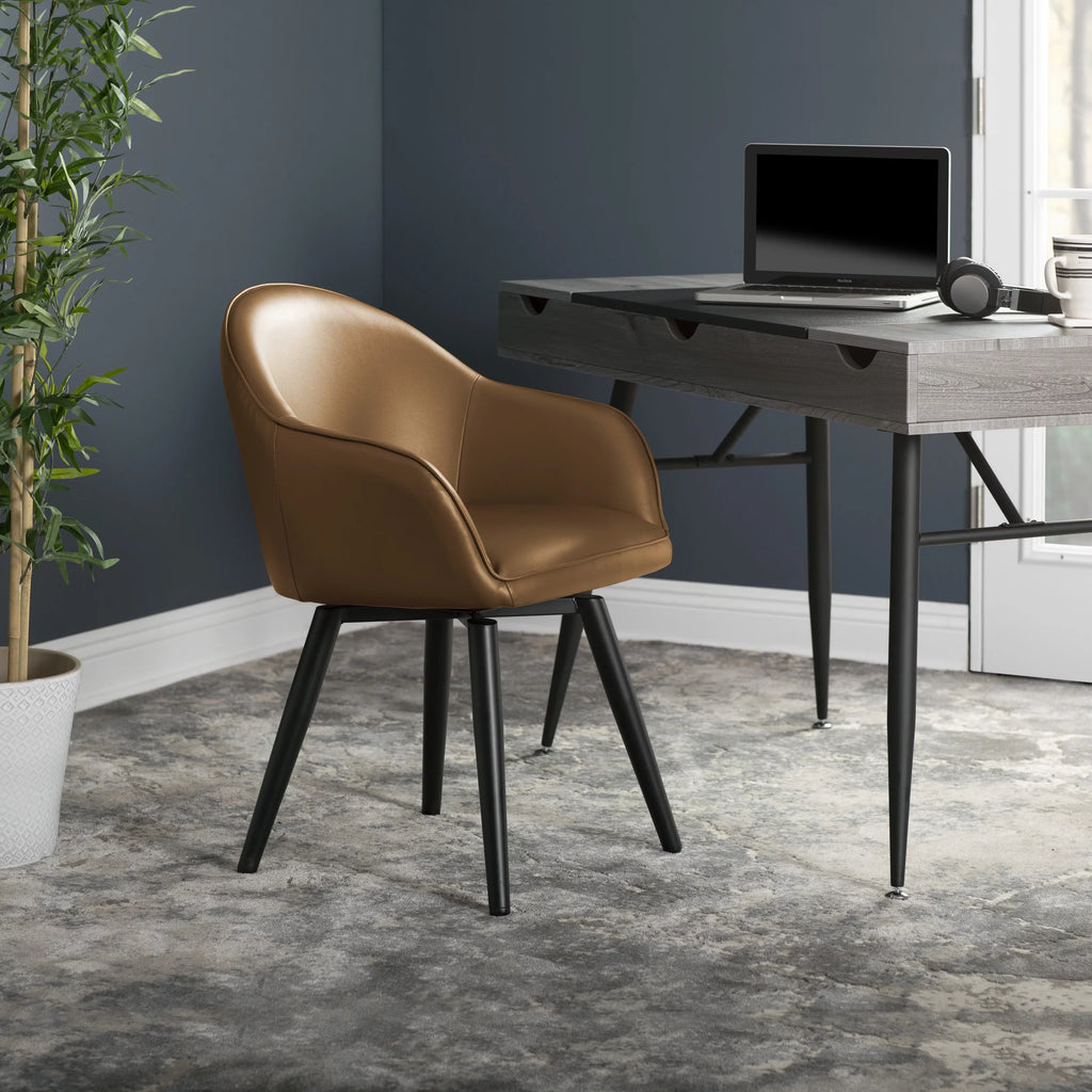 Caramel Brown Swivel Dining Office Chair with Arms H42994