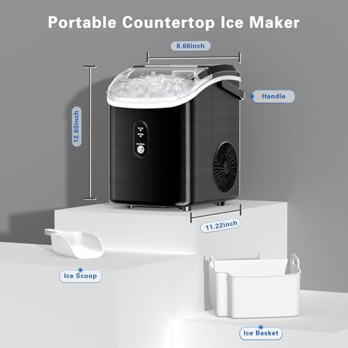 Countertop Nugget Ice Maker with Soft Chewable Pellet Ice, Self-Cleaning, Black L5197