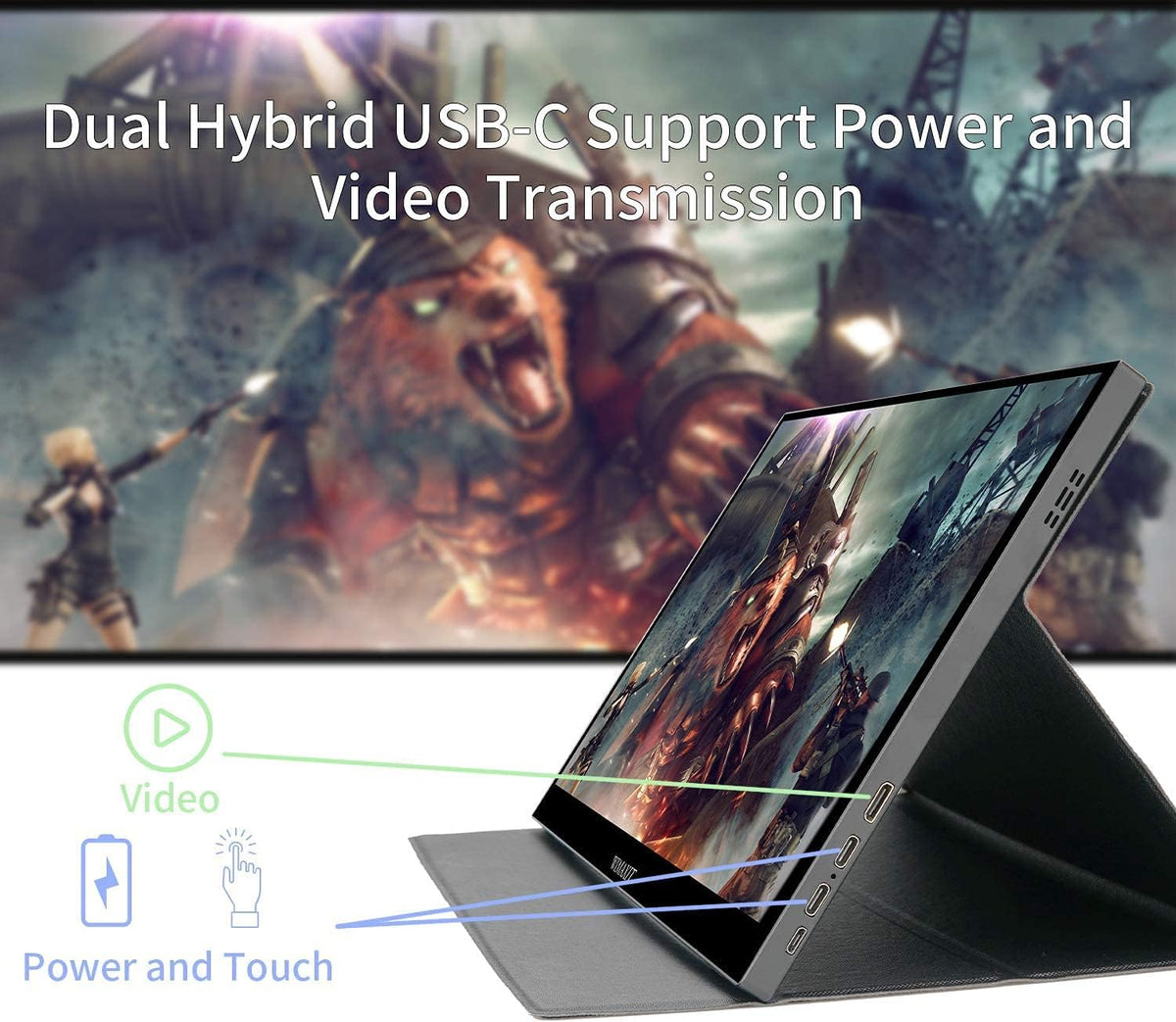 14inch Portable Touch Monitor 1920x1080 FHD External Display with Mini HDMI Input/USB-C Port/3.5mm Audio Out/Cover Stand S4665