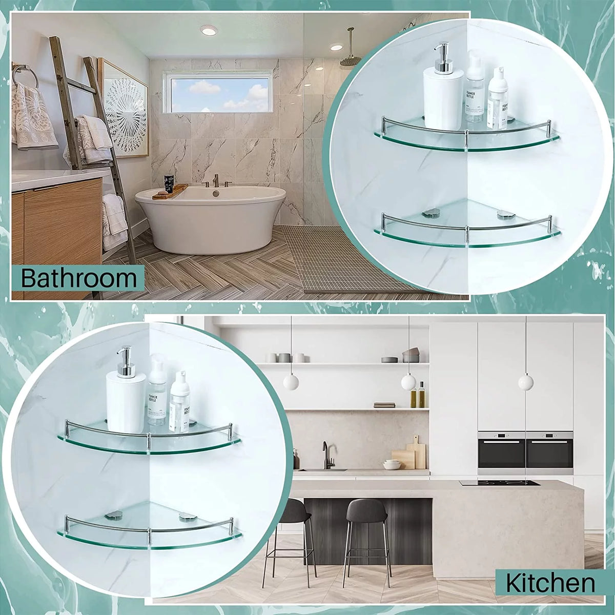 4 Pack Tempered Glass Floating Wall Shelves L9071