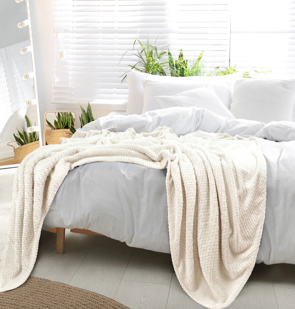 Fleece Bed Blanket Beige 78"x90" H180
