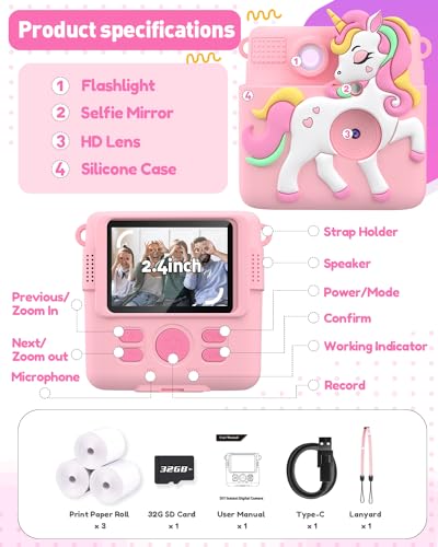 Pink Instant Print Kids Camera with 32GB SD Card O738