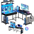 L Shaped Gaming Desk with LED Lights and Hutch Q609