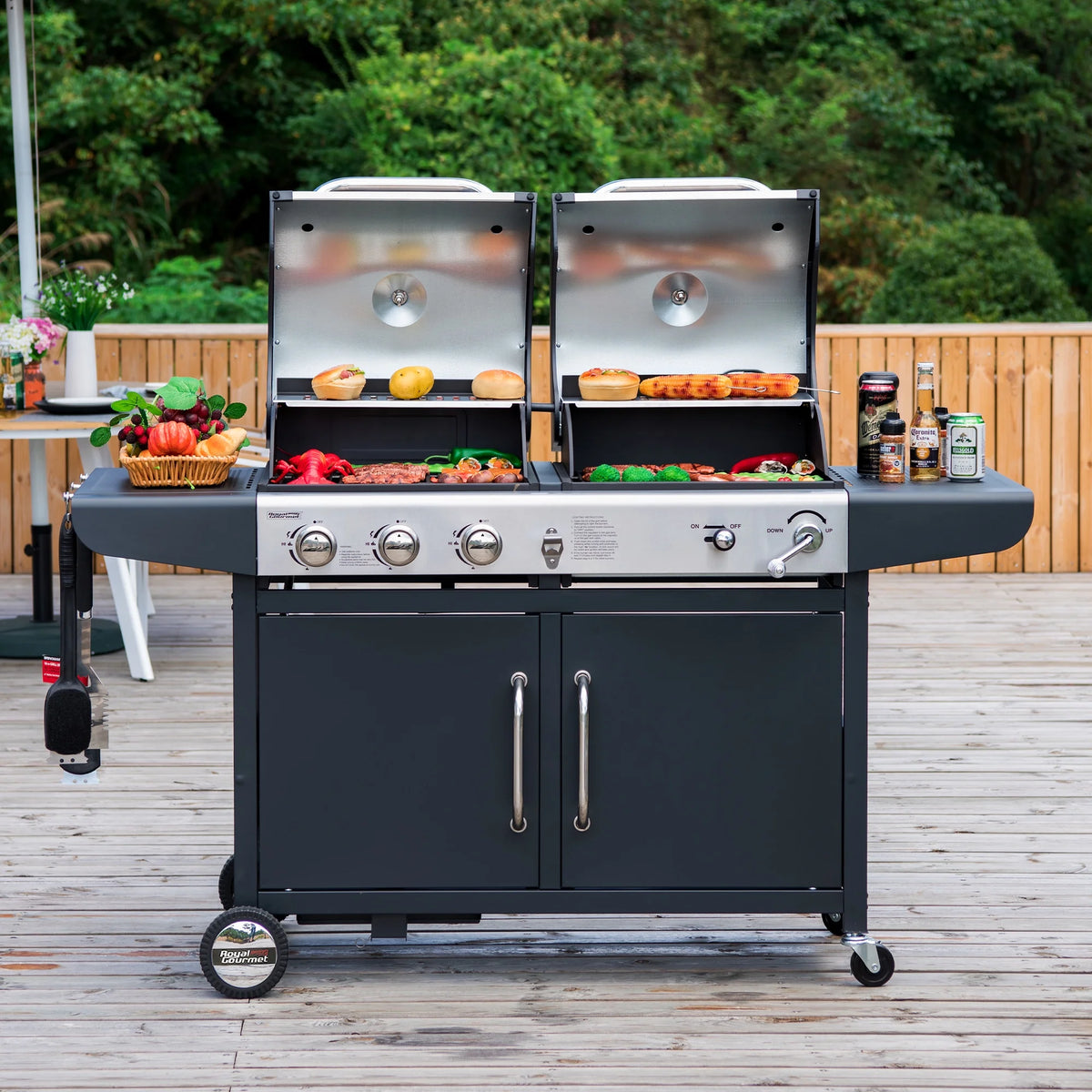 3-Burner Dual Fuel Gas and Charcoal Grill Combo with Cover M81806