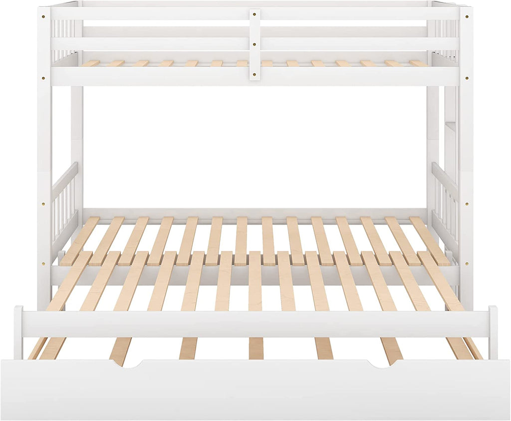 Twin Over King Wooden Bunk Bed with Trundle and Ladder W762