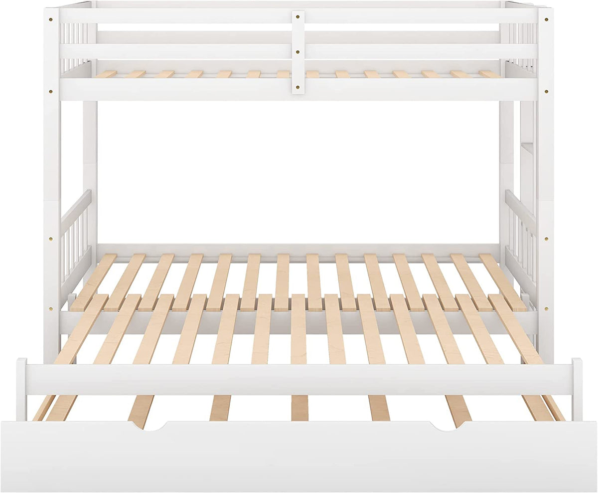 Twin Over King Wooden Bunk Bed with Trundle and Ladder W762