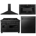 48 Range, Range Hood, Microwave, Dishwasher in Black Stainless U679