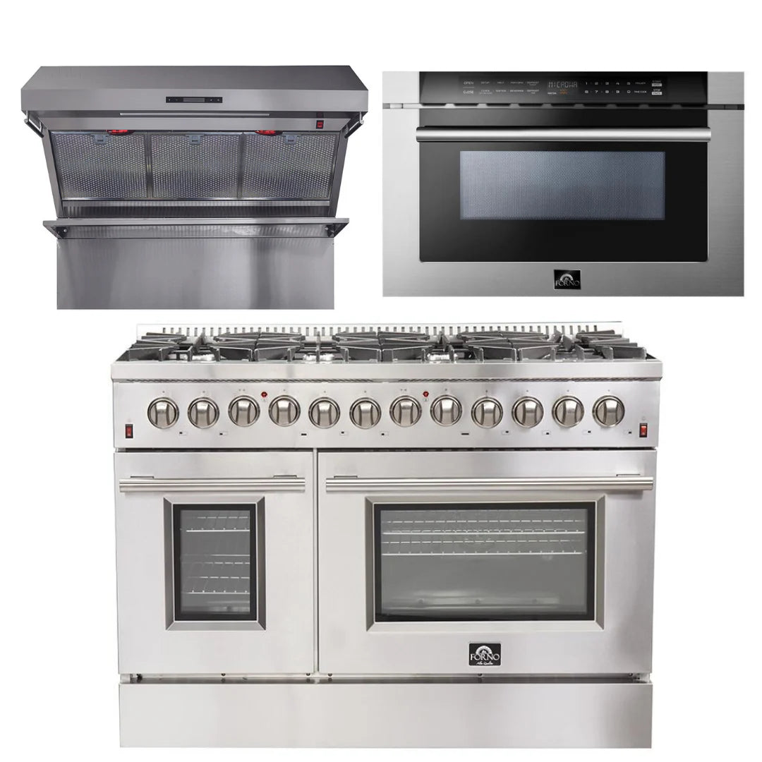 48 Inch Dual Fuel Range, Wall Mount Range Hood, Microwave Drawer Z188