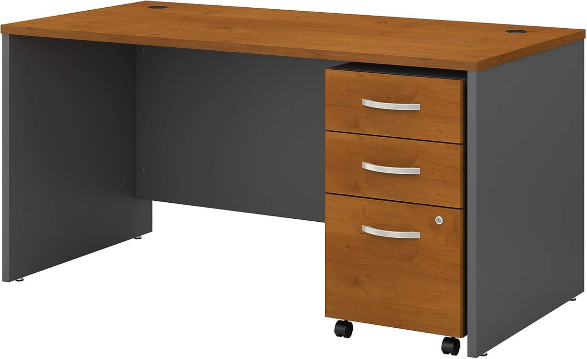 Office Desk with 3 Drawer Mobile File Cabinet, 60W x 30D, Natural Cherry O62904