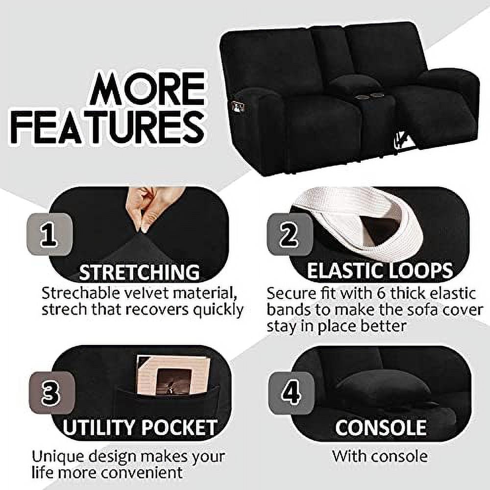 Ivory Velvet 2 Seater Loveseat Recliner Slipcovers with Middle Console A860583
