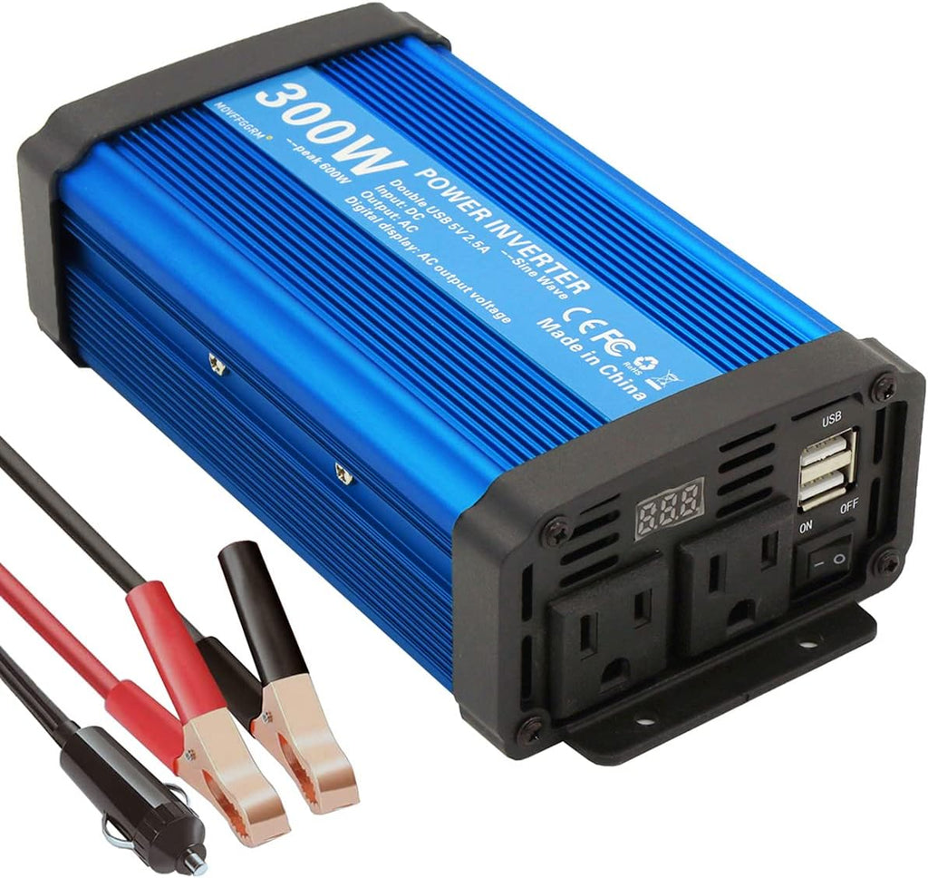 500W Pure Sine Wave Power Inverter DC 12V to 110V AC with 2.4A USB Car Charger Adapter E478