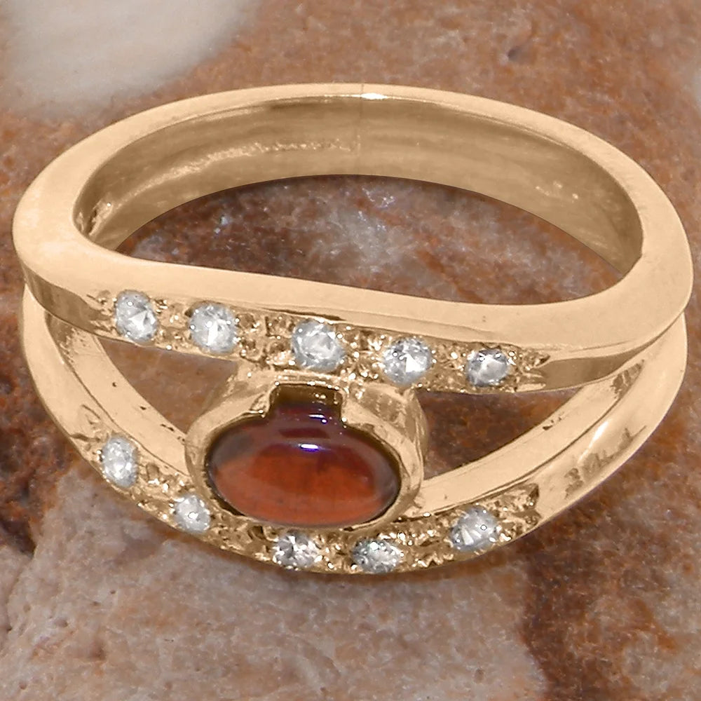 9k Rose Gold Natural Garnet & Diamond Womens Band Ring J55873
