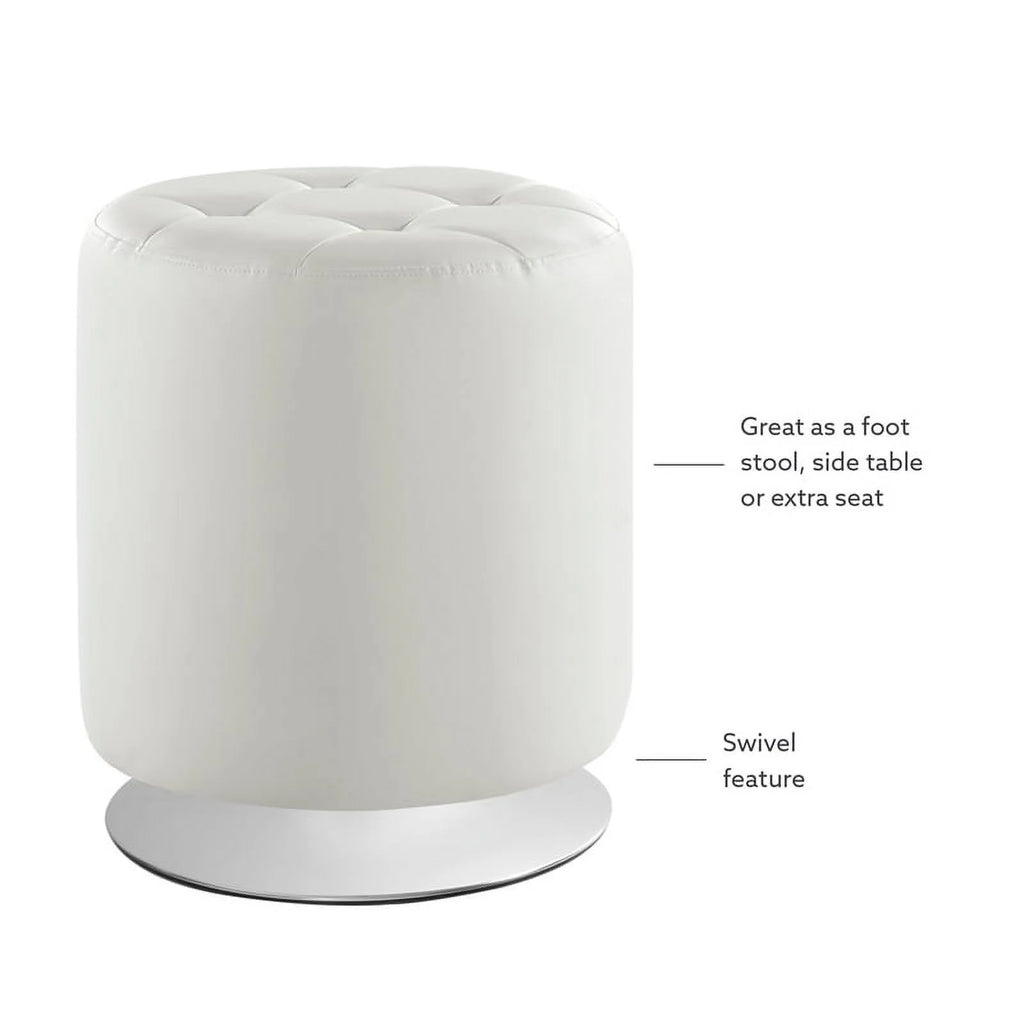 White Faux Leather Round Swivel Ottoman O459