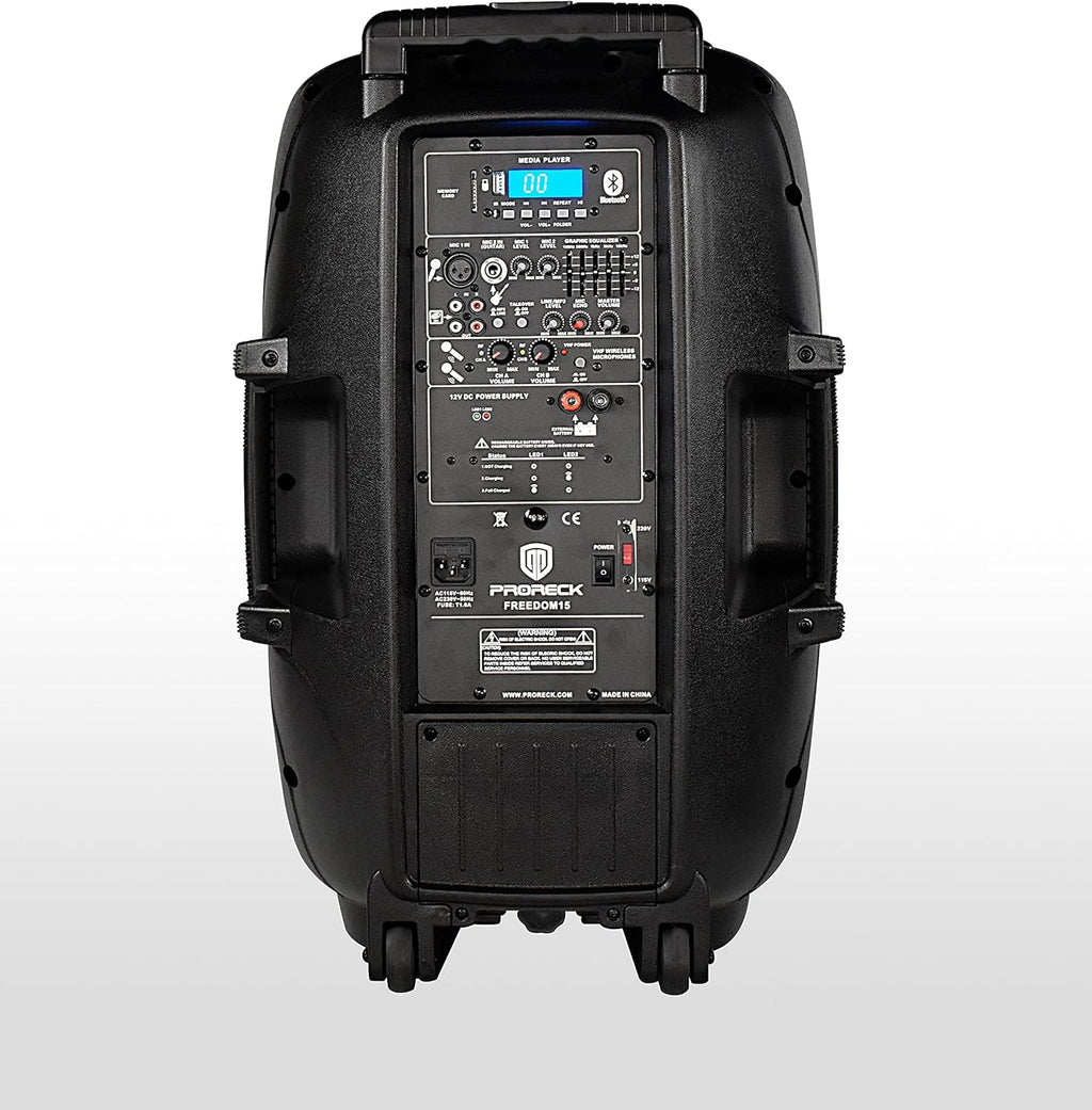 Portable 15-Inch 800 Watt 2-Way Rechargeable Powered PA Speaker with Bluetooth and Wireless Microphones D633853