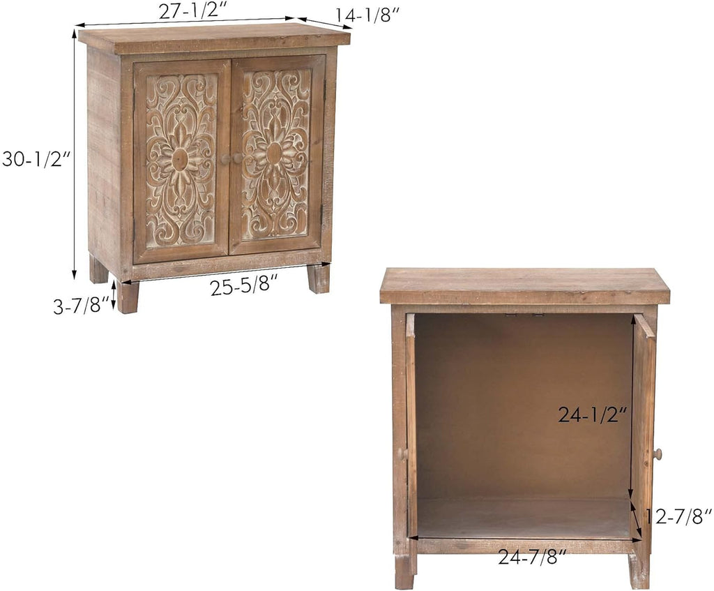 Rustic Solid Wood Storage Cabinet with Carved Doors A61700