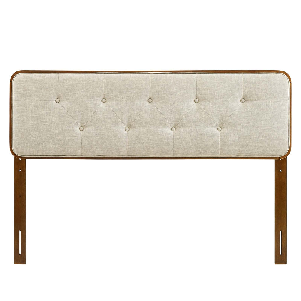 Queen Fabric and Wood Headboard in Walnut Beige L14217
