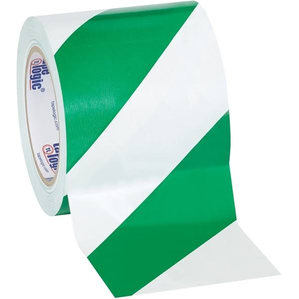 Green/White Striped Vinyl Safety Tape 4x22 x 36 Yard Roll S990