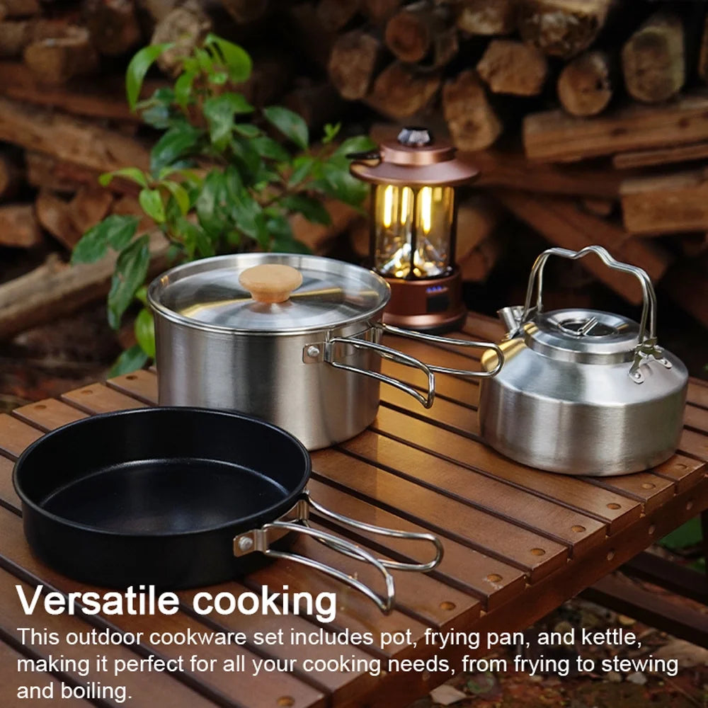 Stainless Steel Camping Cookware Set with Pot Frying Pan Kettle X22496