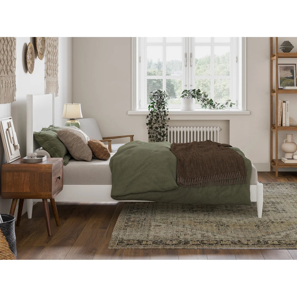Twin XL Wood Low Profile Platform Bed in White O1047