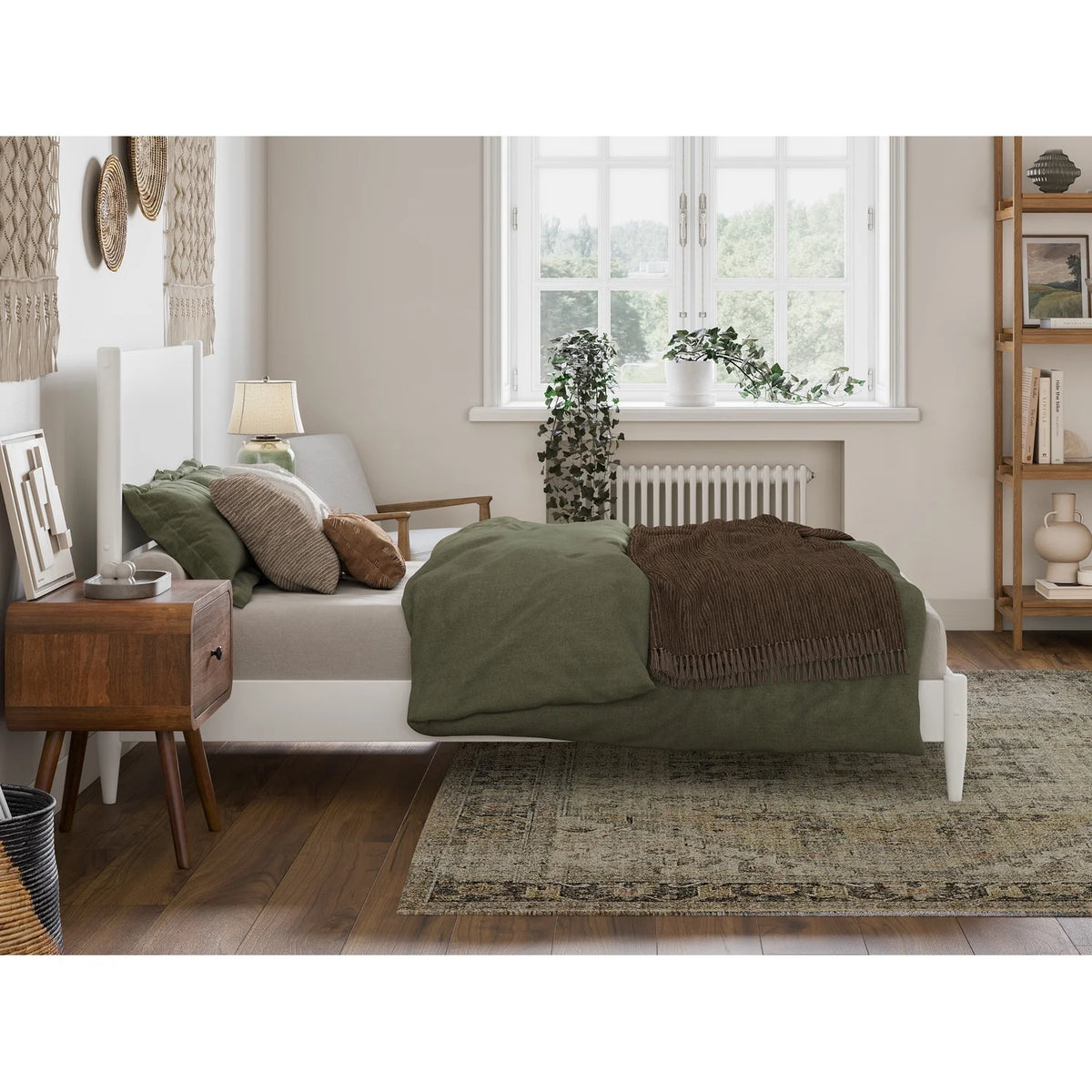 Twin XL Wood Low Profile Platform Bed in White O1047