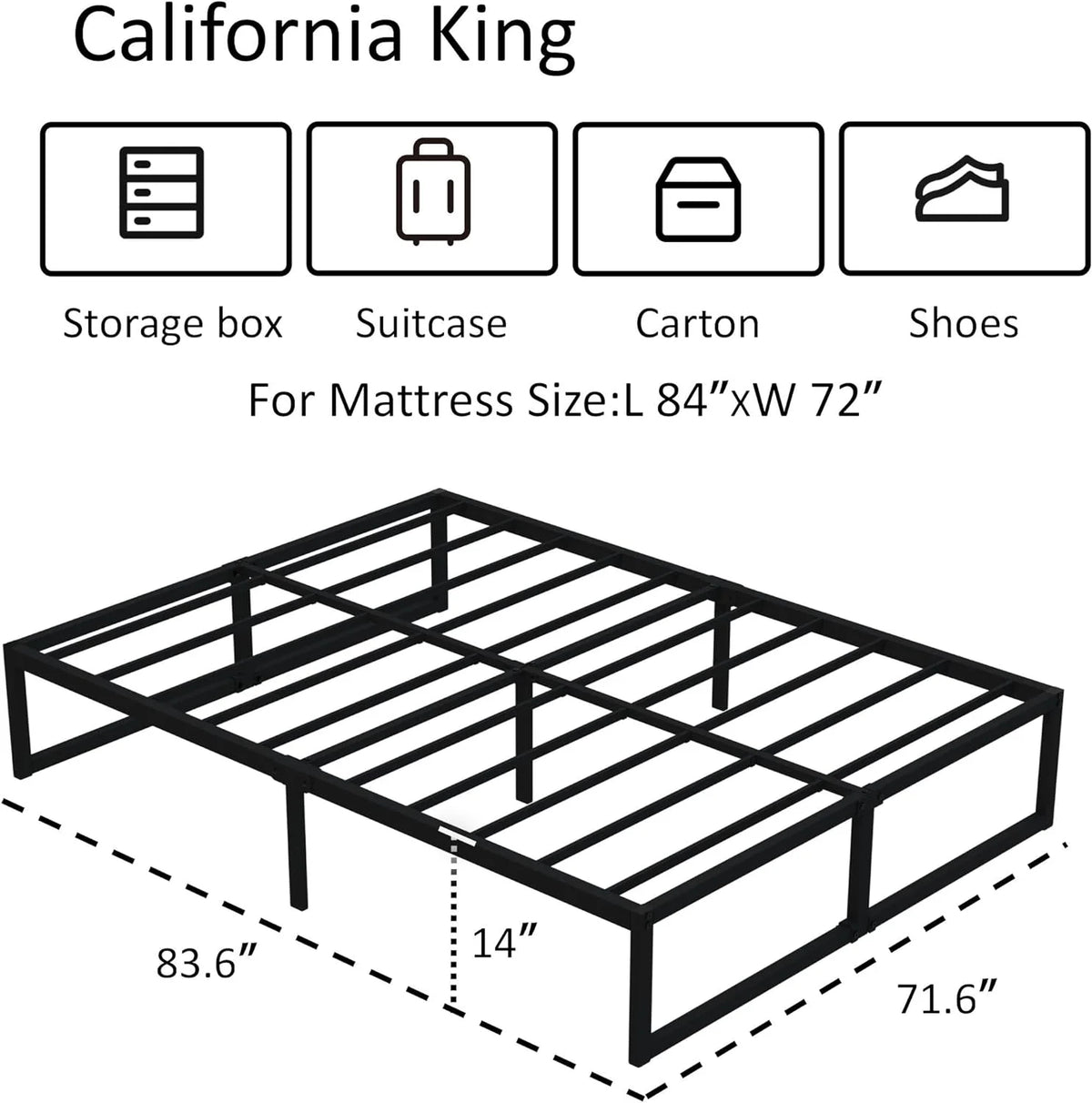 14 Inch California King Heavy Duty Metal Platform Bed Frame, Black B8587