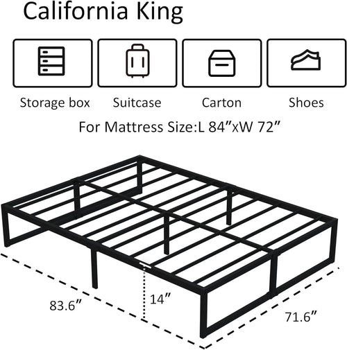 14 Inch California King Heavy Duty Metal Platform Bed Frame, Black B8587