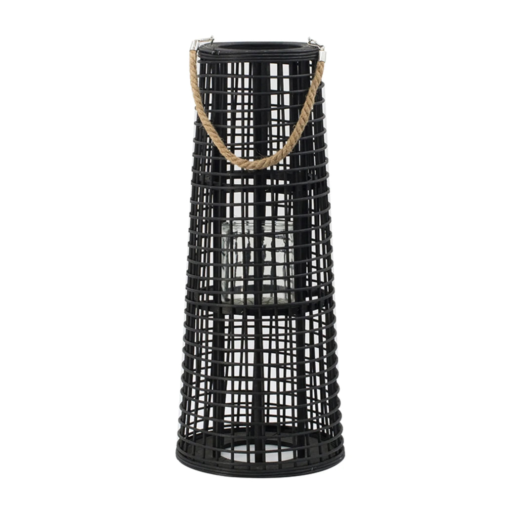 Black Tapered Candle Lantern with Handle T3602