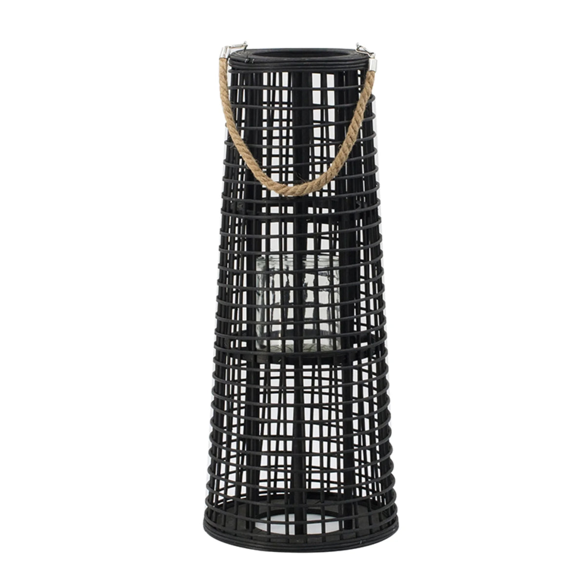 Black Tapered Candle Lantern with Handle T3602