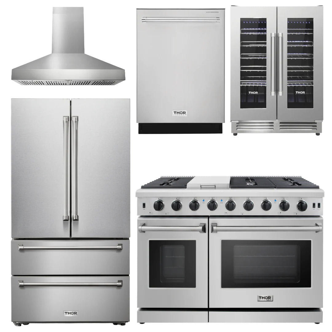 48 Gas Range, Range Hood, Refrigerator, Dishwasher, Wine Cooler D27642