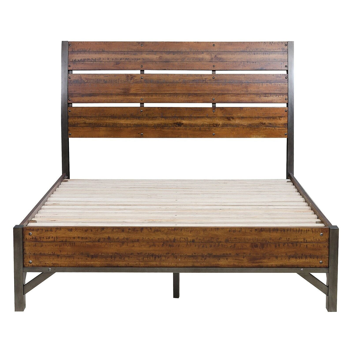 Rustic Brown and Gunmetal 1pc Eastern King Size Platform Bed N8791