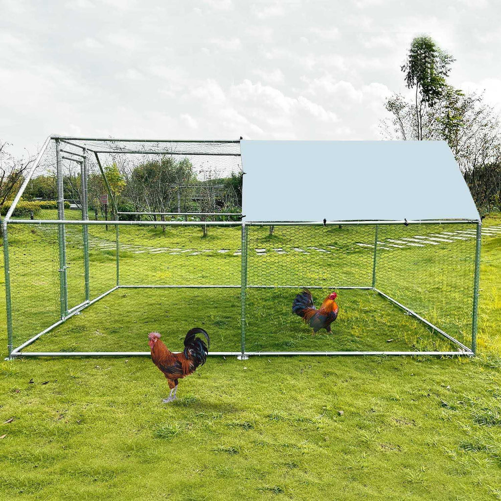 Large Metal Chicken Coop Walk-in Poultry Cage with Waterproof Cover U55206
