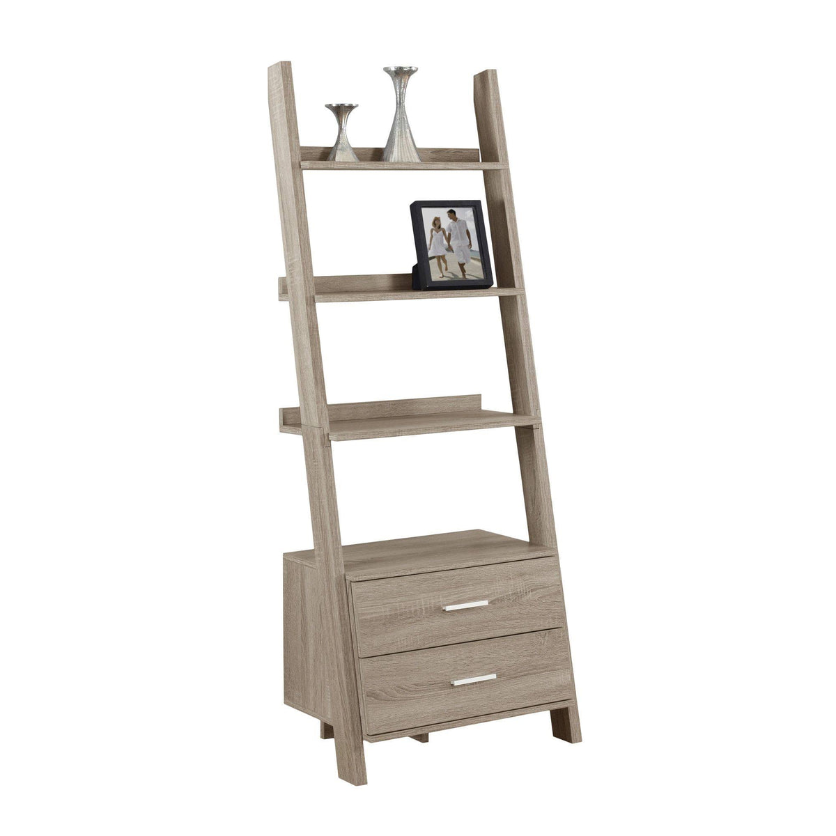 Taupe Brown Rectangular Ladder Bookcase N412