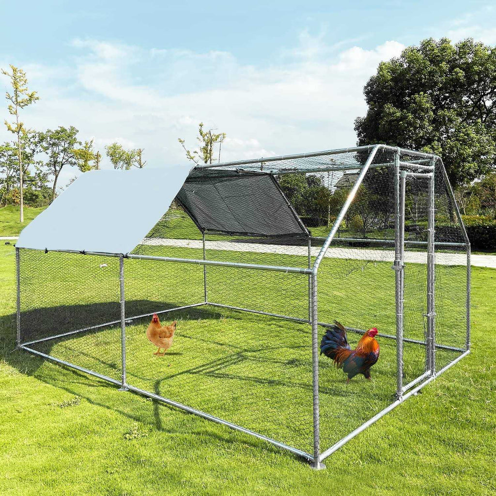 Large Metal Chicken Coop Walk-in Poultry Cage with Waterproof Cover U55206